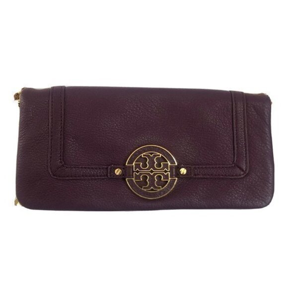Tory Burch Handbag Purple Purse Leather ShoulderBag Clutch Tote - Picture 13 of 16